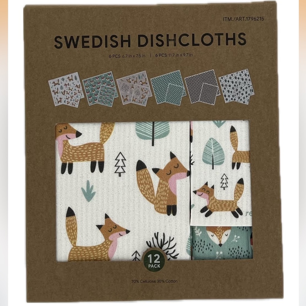 Swedish Fox Print Dishcloths 12-Pack